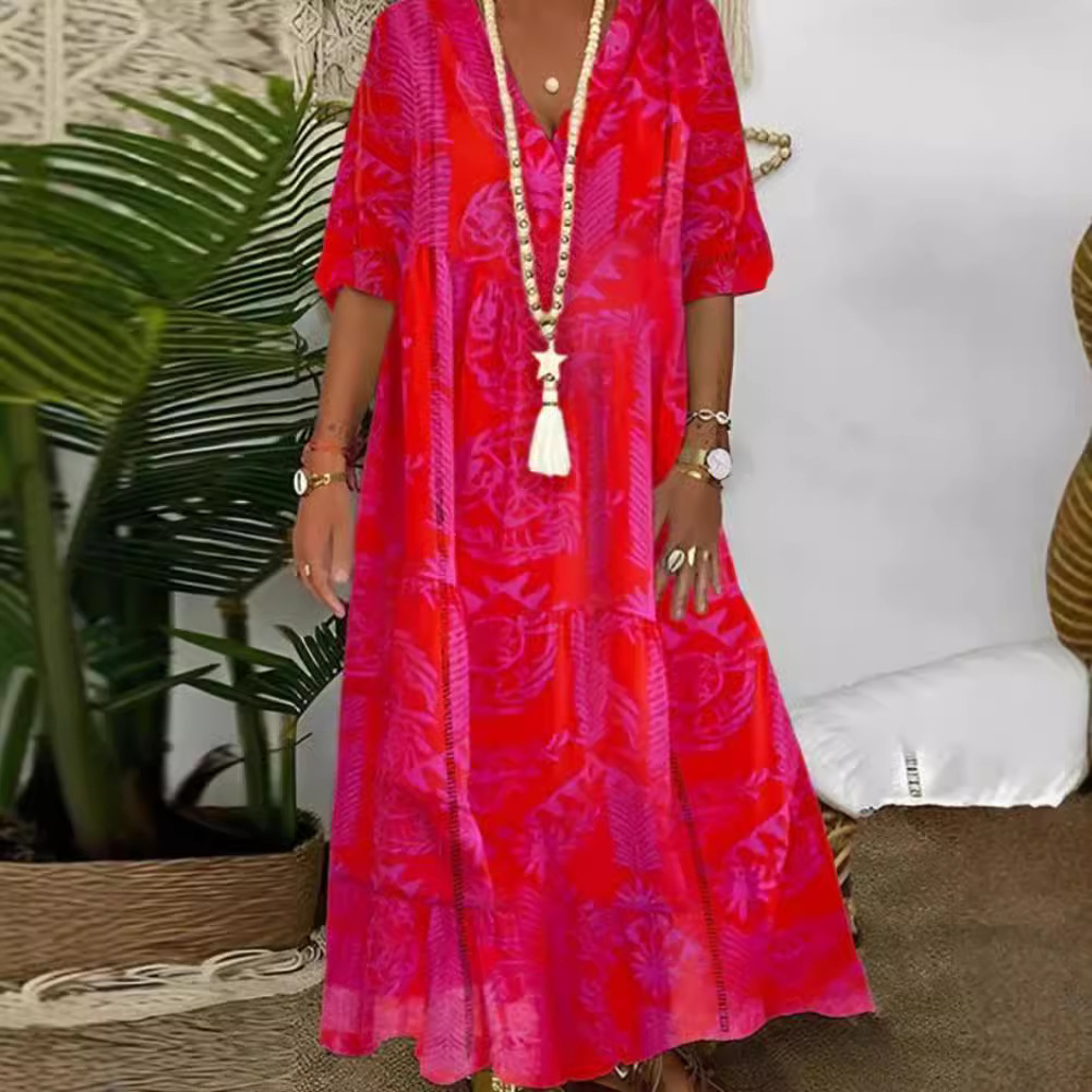 Women's V-Neck Bell Sleeve Maxi Dress