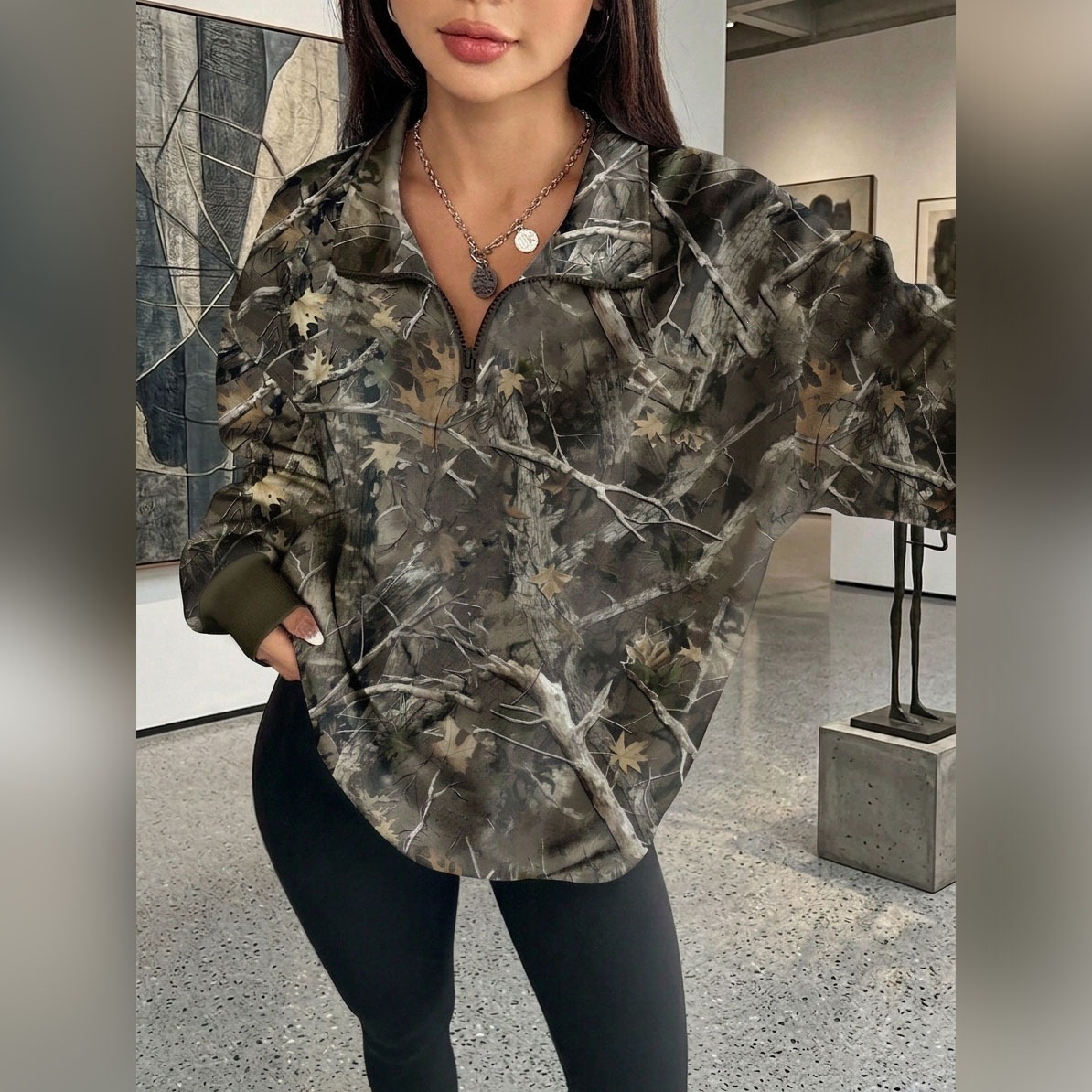 Women's Printed Loose Collared Sweatshirt