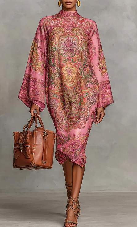 Elegant Paisley Print Loose Midi Dress