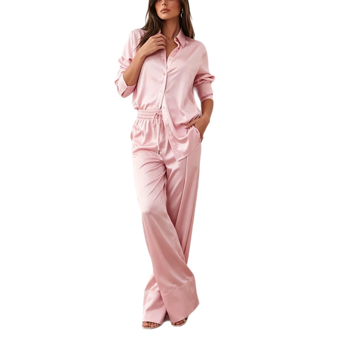 Minimalist Long-Sleeve Two-Piece Shirt Set for Women