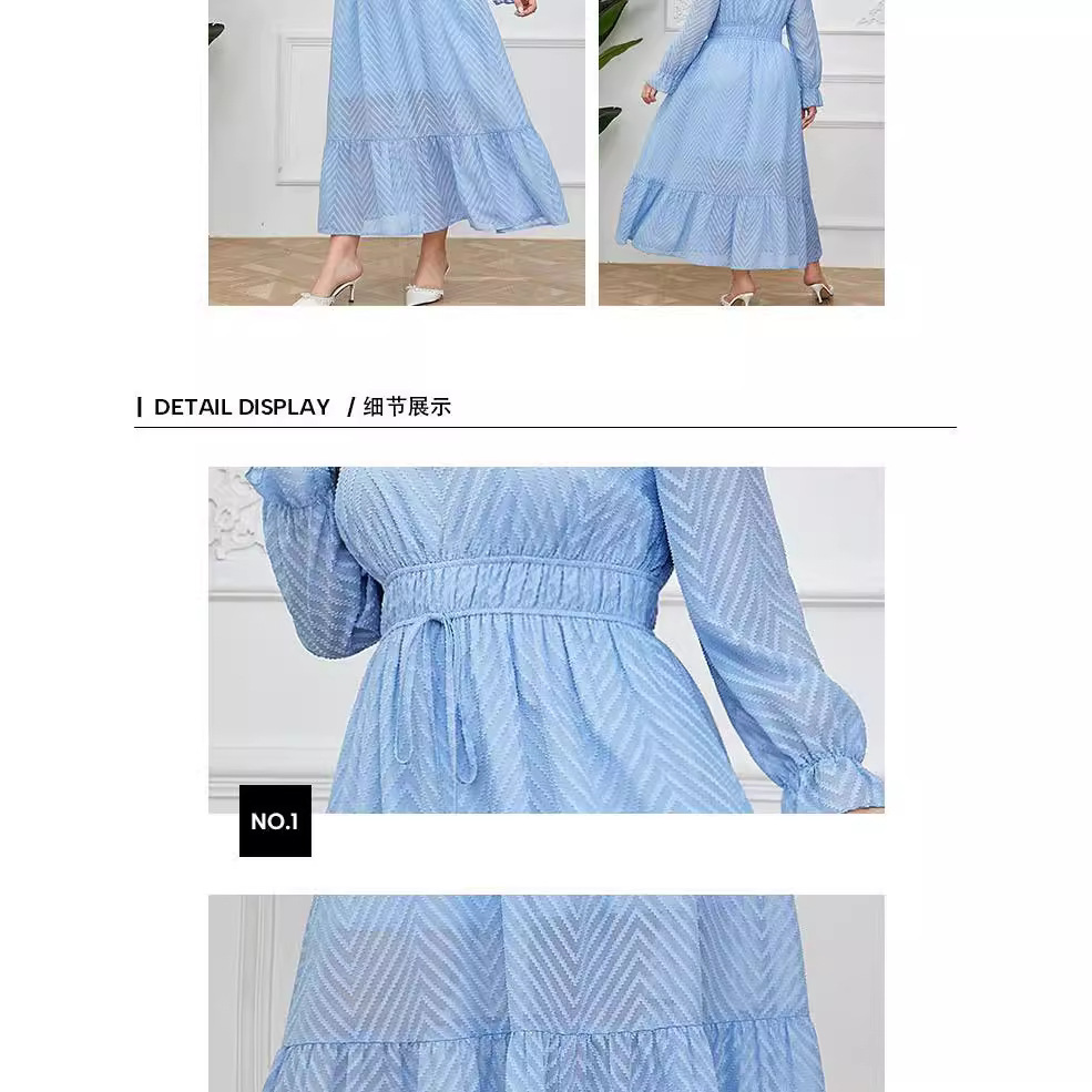 Elegant Plus Size Long Sleeve Printed Chiffon Maxi Dress