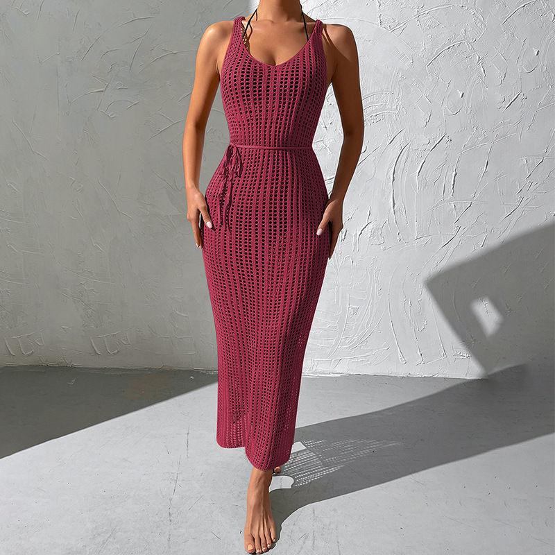 Women's Openwork Backless Knit Beach Cover-Up Dress