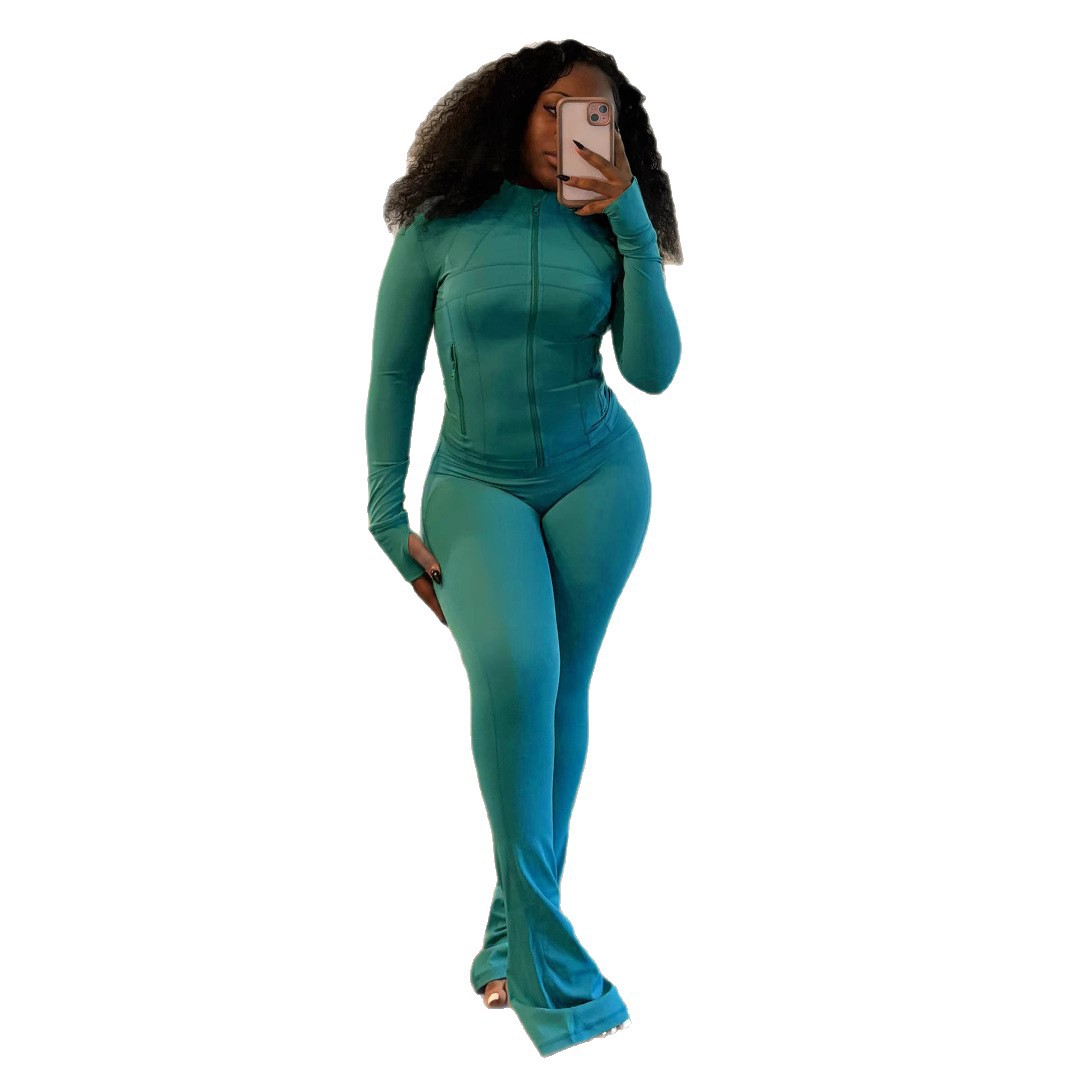 Women's Sexy Slim Fit Long Sleeve Flared Two-Piece Set