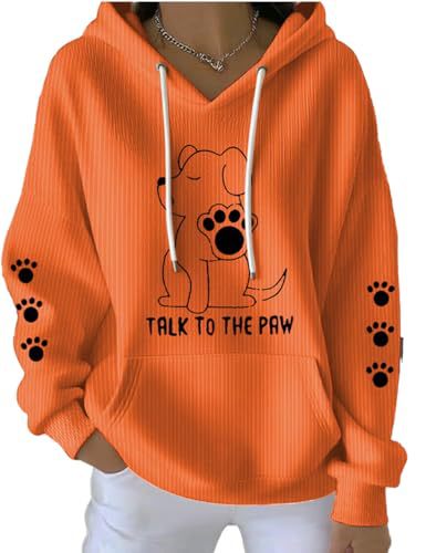 Women's Dog Paw Print Letter Hoodie Long Sleeve Pullover