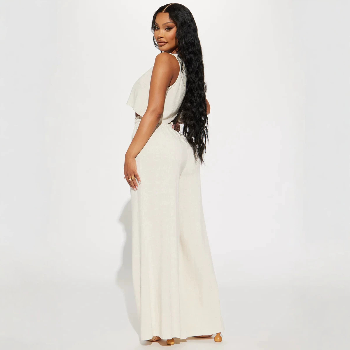 Women's Solid Sleeveless Top and High-Waist Pants Set