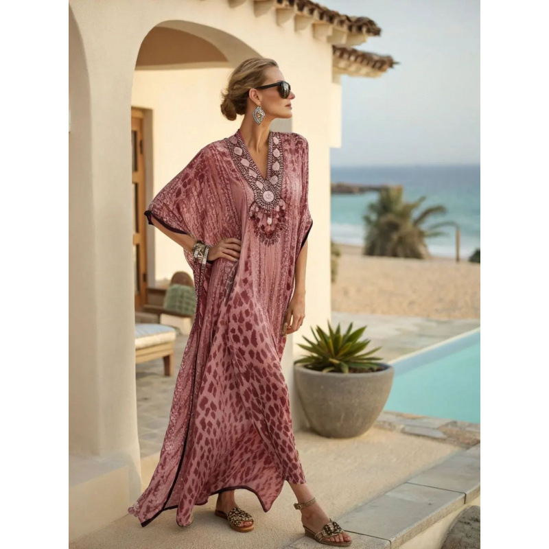 Women's Polka Dot & Solid Print Midi Dress, Slim Fit Deep V-Neck Half Sleeve