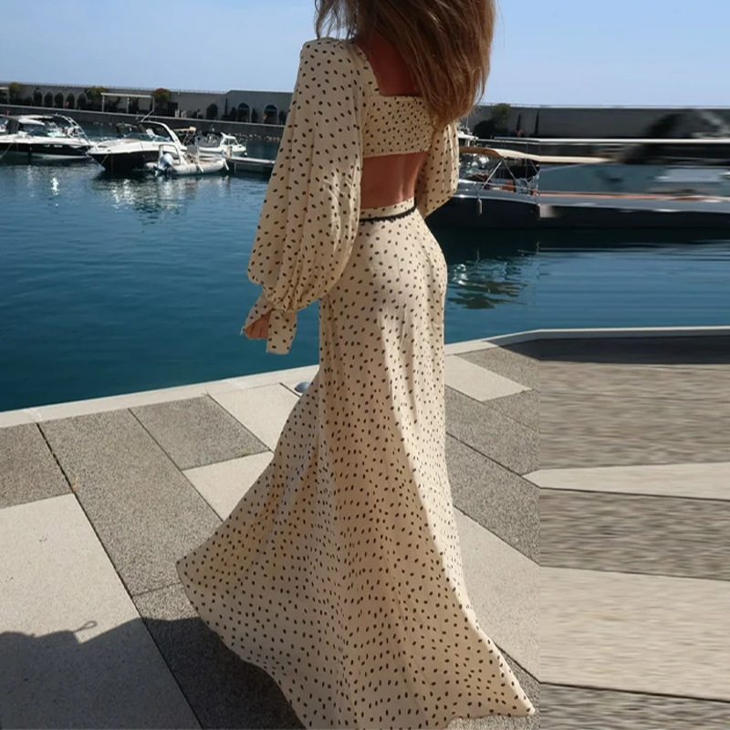 Women's Polka Dot Long Skirt Two-Piece Set
