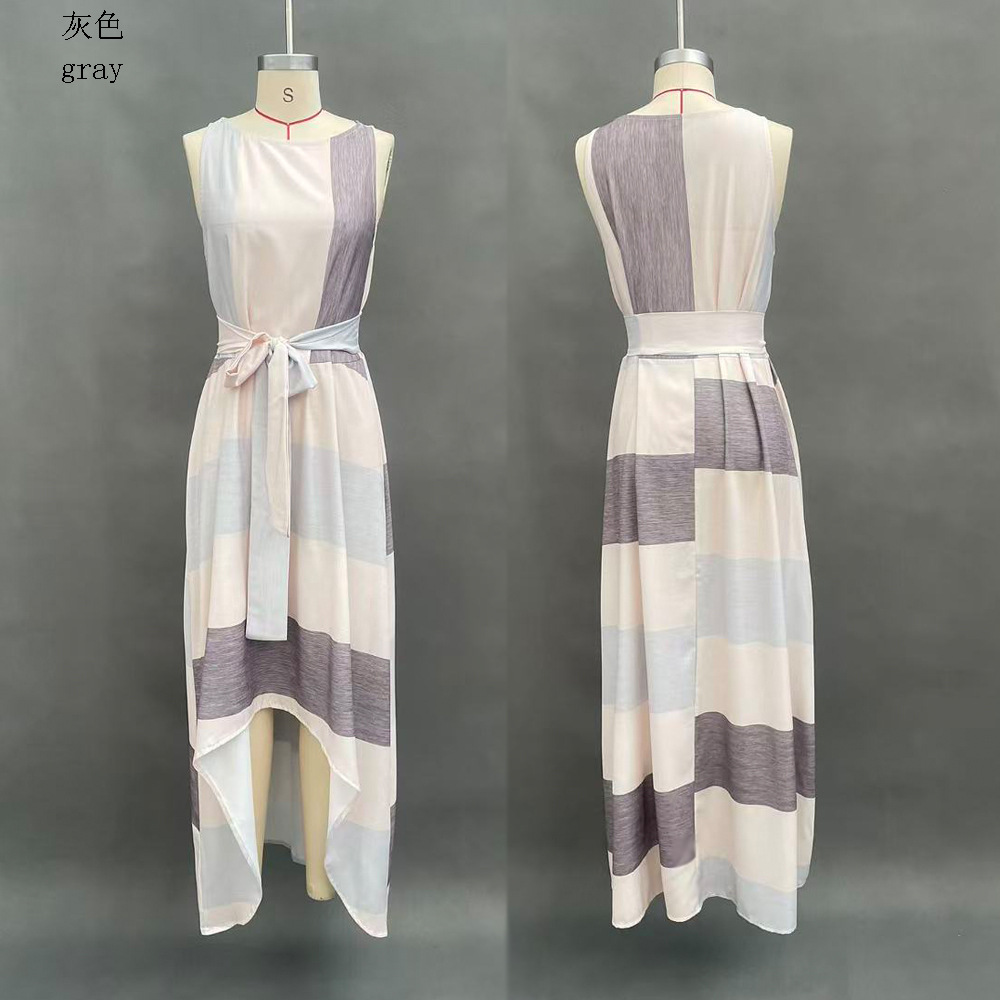 Sleeveless Striped Tie-Waist Maxi Dress