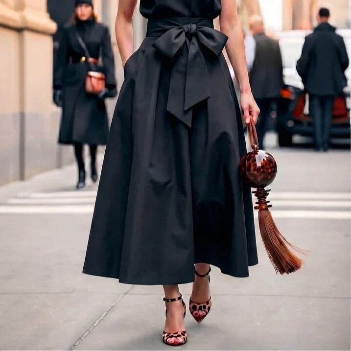 Black High-Neck Sleeveless A-Line Dress Set