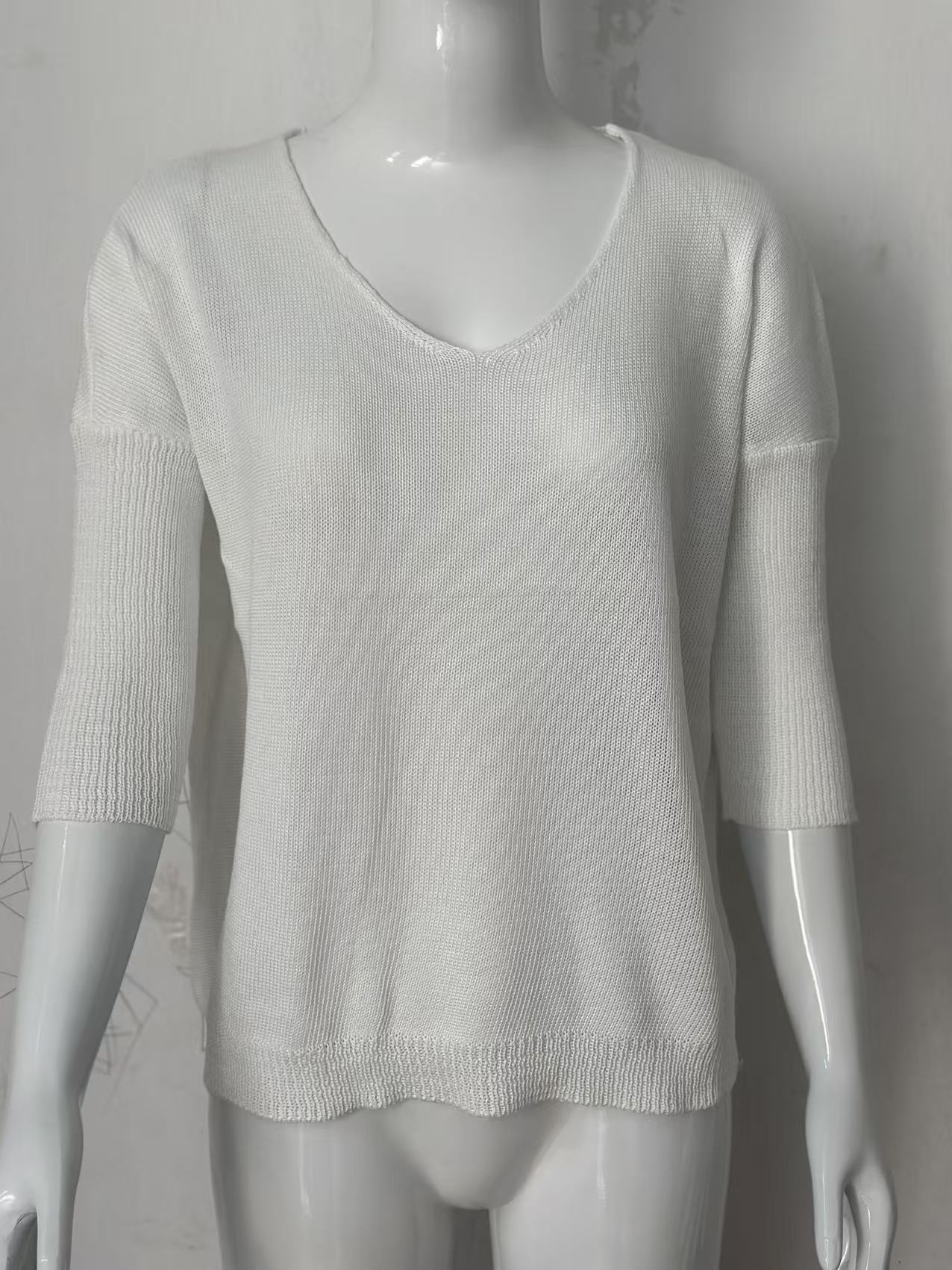 Women's V-Neck Solid Knit Top Slimming Casual Pullover
