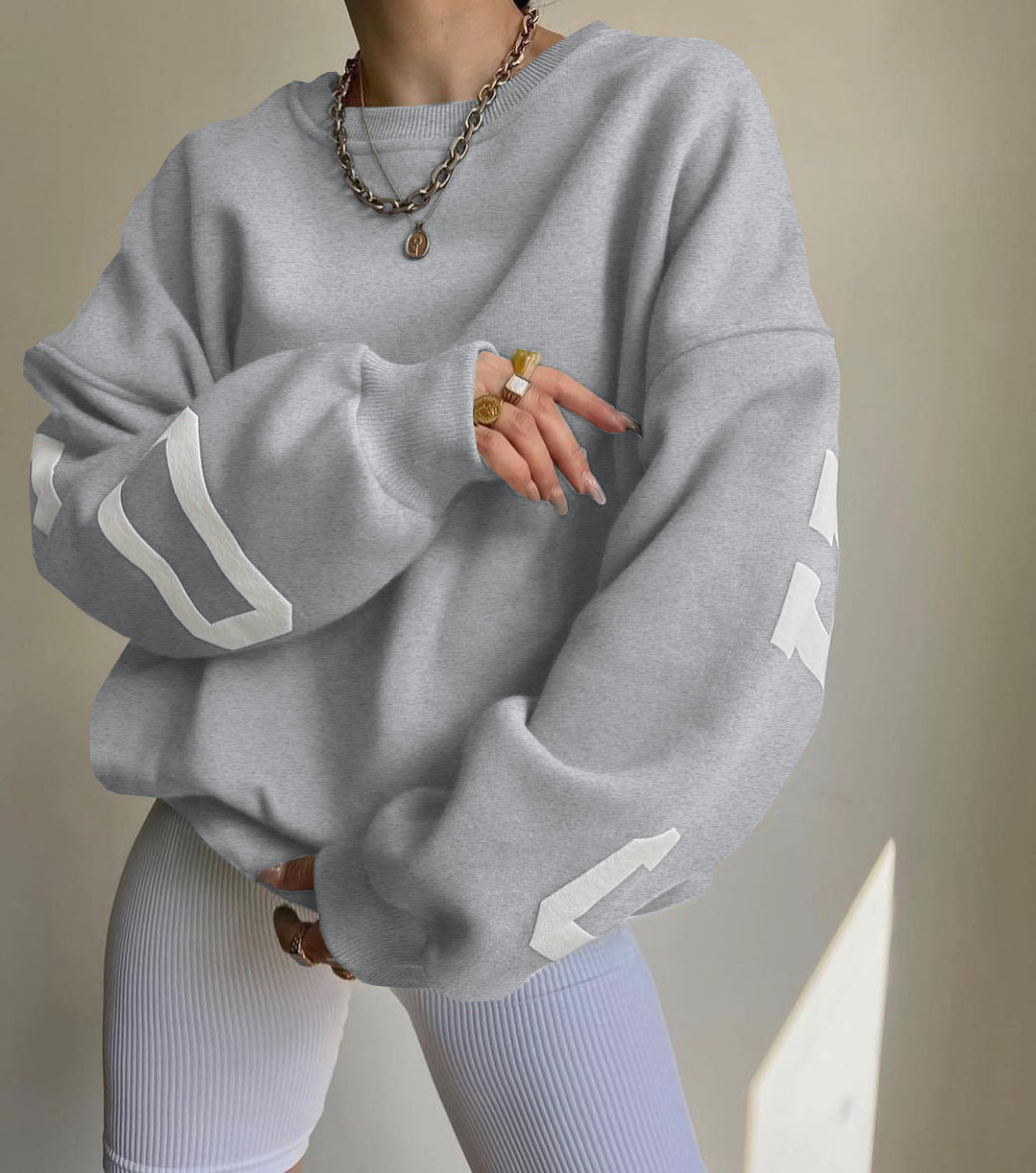 Women's Casual Printed Thick Pullover Long-Sleeve Sweatshirt