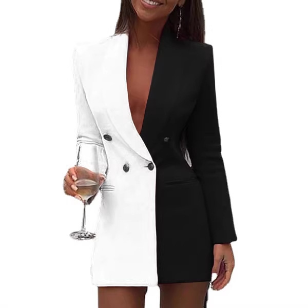 Color-Block V-Neck Blazer Dress for Women
