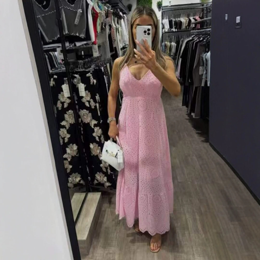 V-Neck Cutout Waist Midi Cami Dress