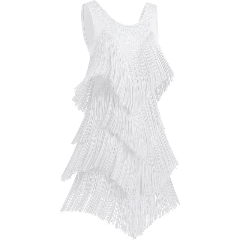 Women's Sleeveless Rhinestone Fringe Latin Dance Dress