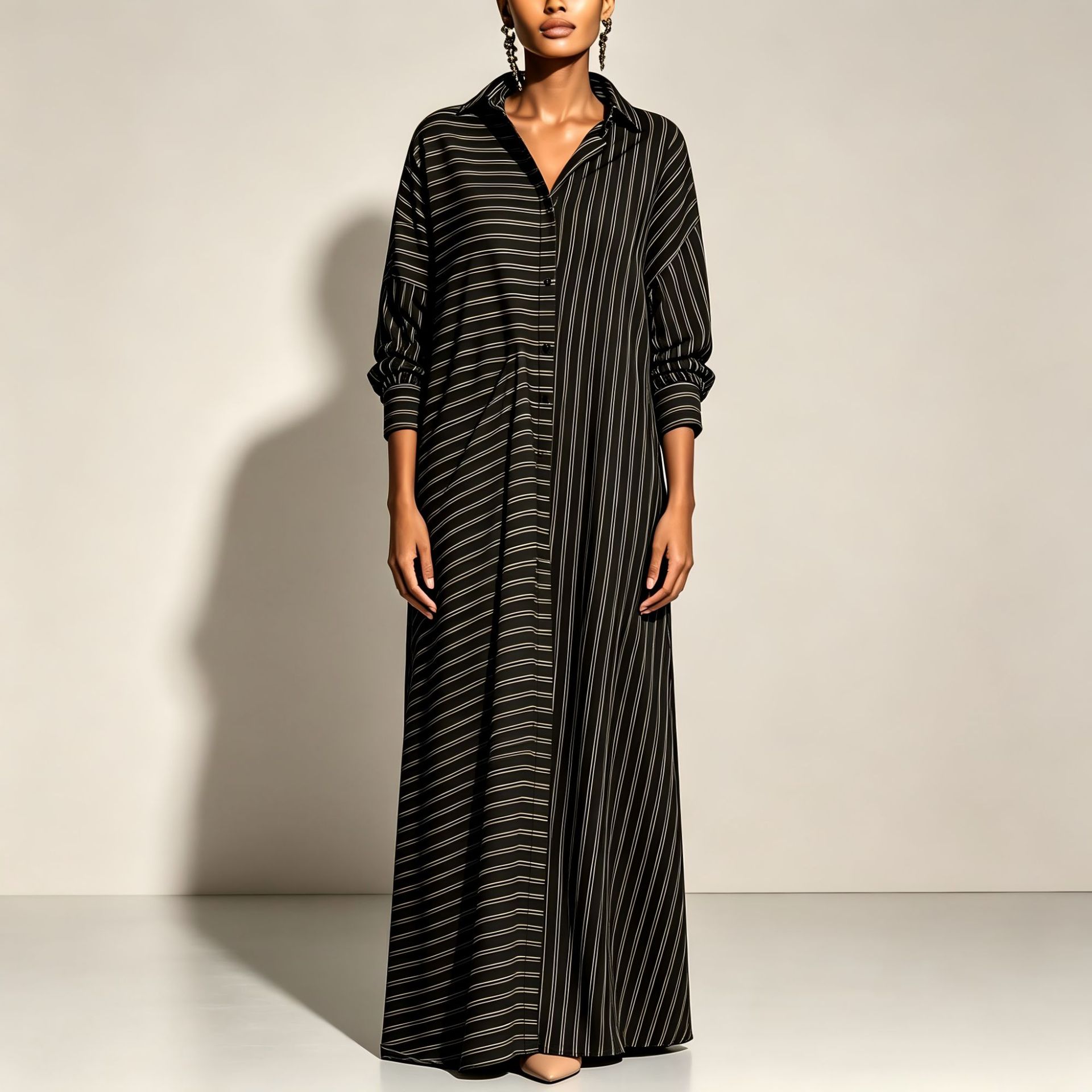 Striped Shirt Dress with Pockets
