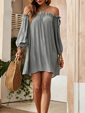 Women's Off-Shoulder Long Sleeve Loose Casual Dress Straight Fit