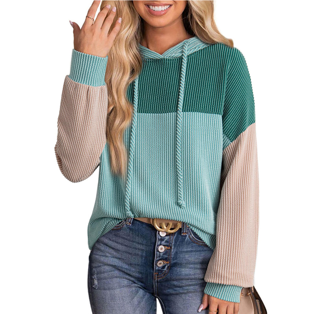 Color-Block Twist Stripe Long-Sleeve Hooded Sweatshirt