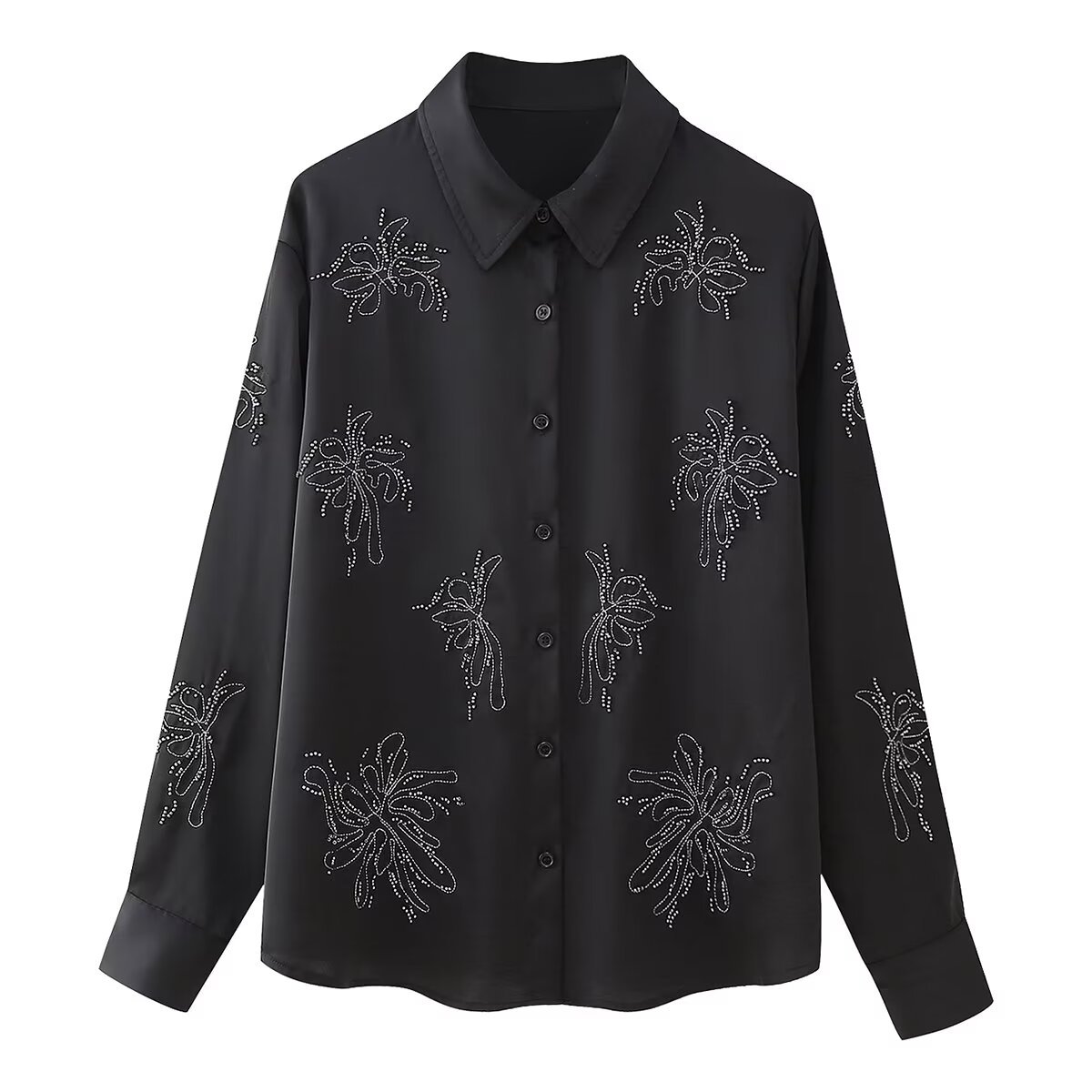 Beaded Embroidered Shirt & Straight-Leg Pants Set