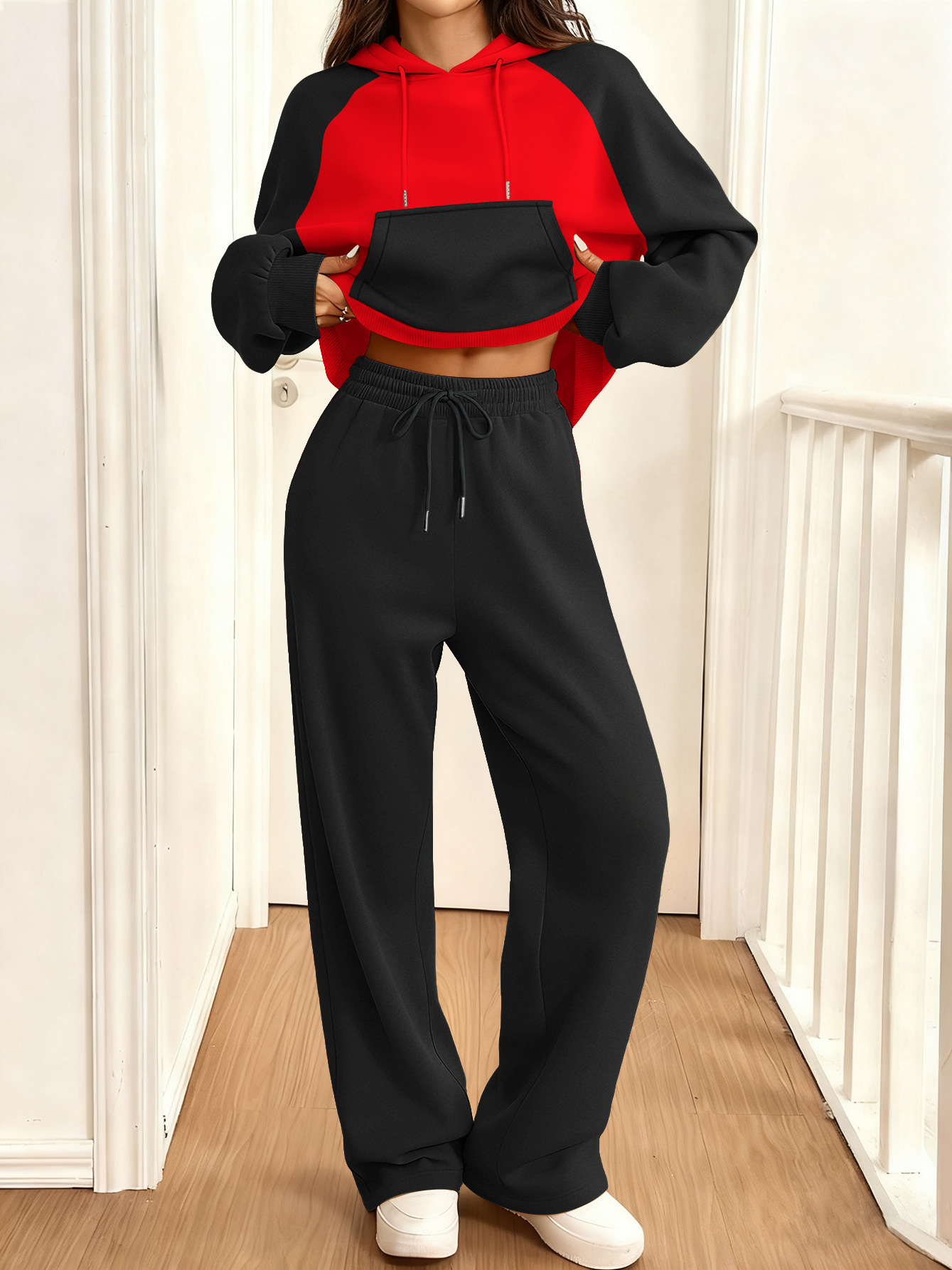 Women's Color-Block Fleece-Lined Long-Sleeve Sweatsuit Set