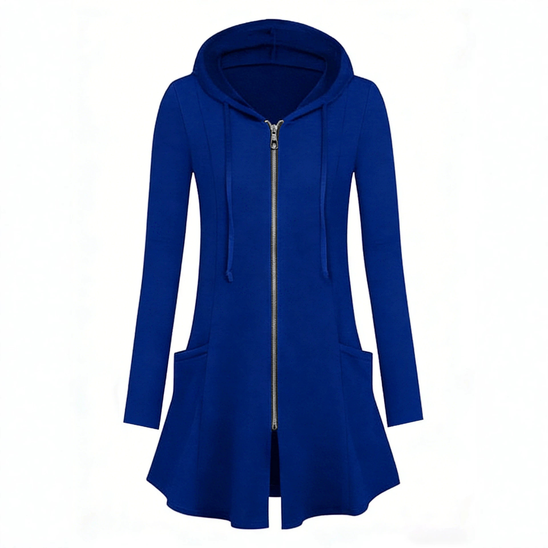 Women's Casual Zip-Up Hooded Mid-Length Sweatshirt Jacket