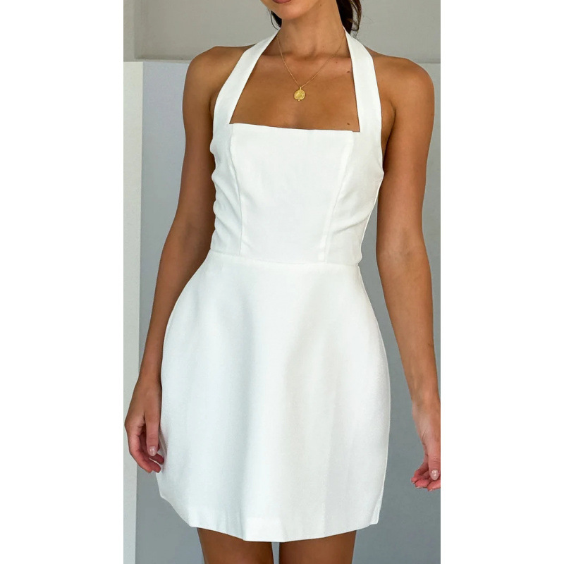 Solid Color Halter Neck Long Dress