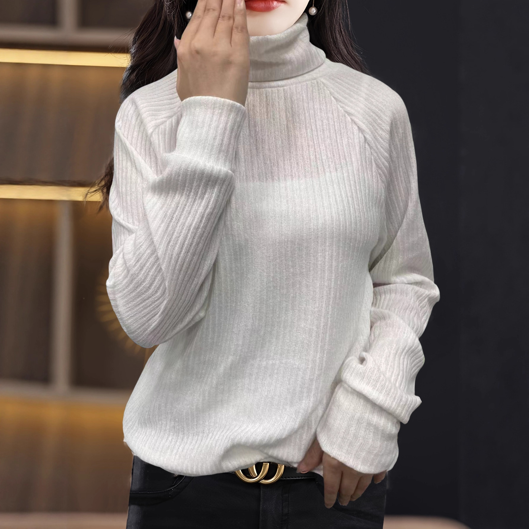 Women's Turtleneck Knit Sweater Long Sleeve Pullover Top
