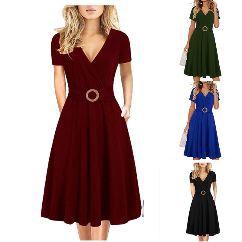 Women's Midi Printed Swing Dress Short Sleeve Pullover
