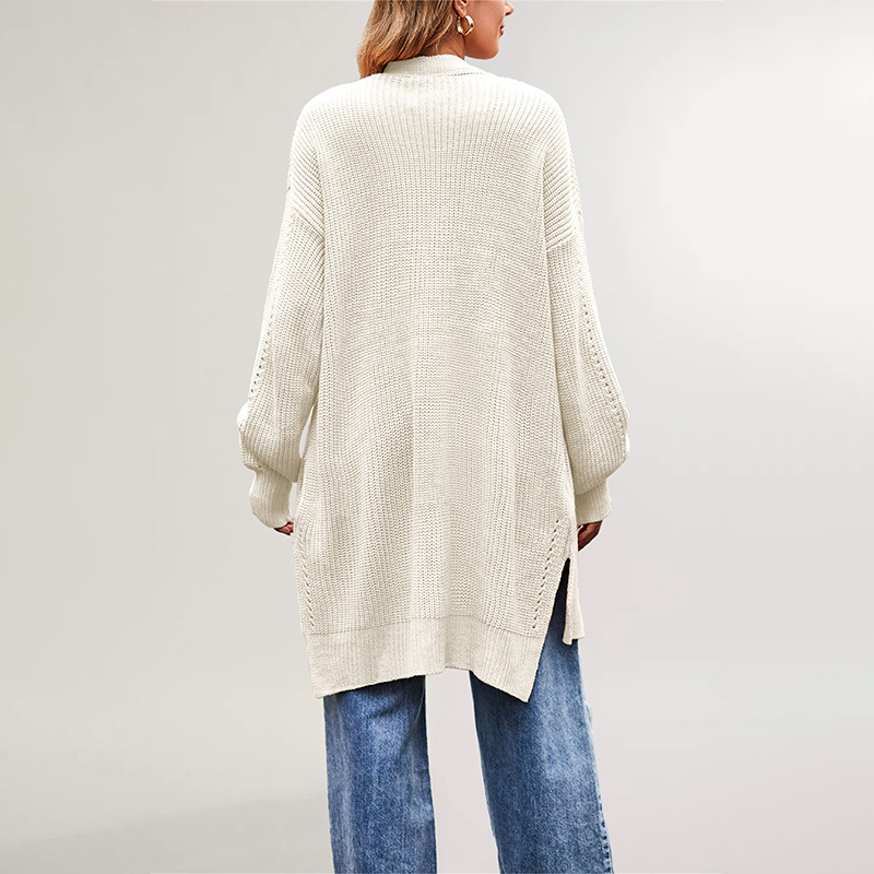 Women's Solid Color Loose Knit Cardigan with Pockets