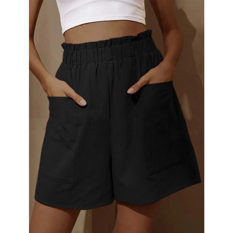 Cotton-Linen High-Waist Wide-Leg Shorts with Bubble Hem