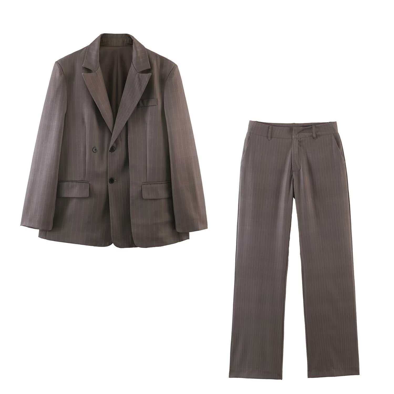 Women's Striped Blazer & Wide-Leg Pants Set