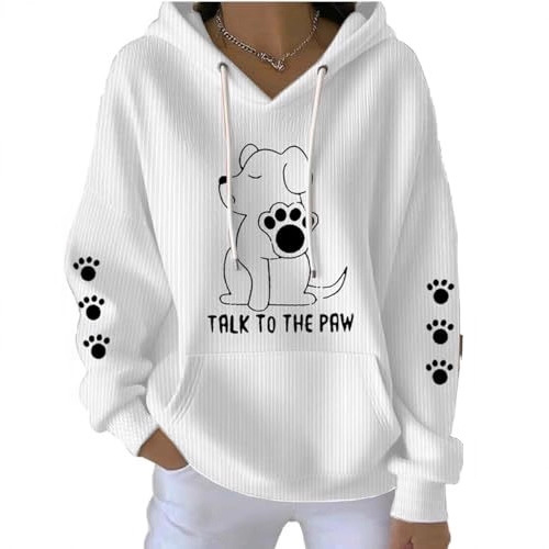 Women's Dog Paw Print Letter Hoodie Long Sleeve Pullover