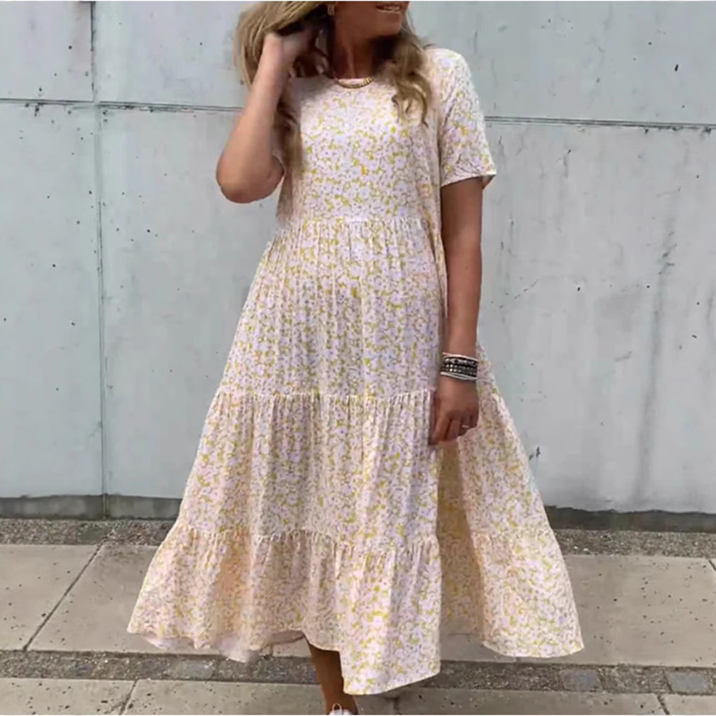 Floral Print Round Neck Casual Midi Dress