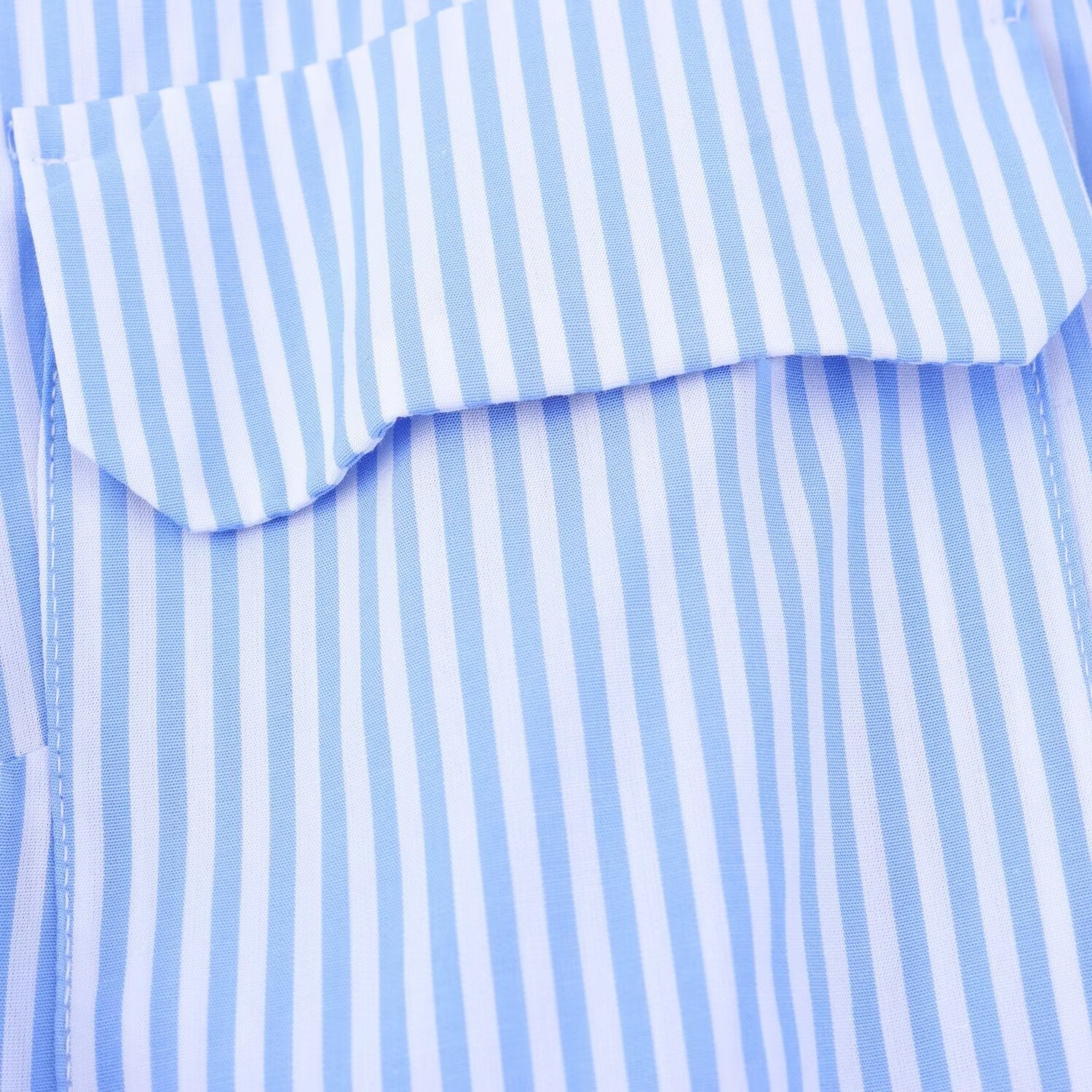 Women's Poplin Shirt Dress with Blue Stripes, Short Sleeve, High Waist A-Line