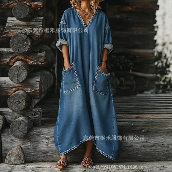 Women's Gradient Wash Print Long Sleeve A-Line Midi Dress