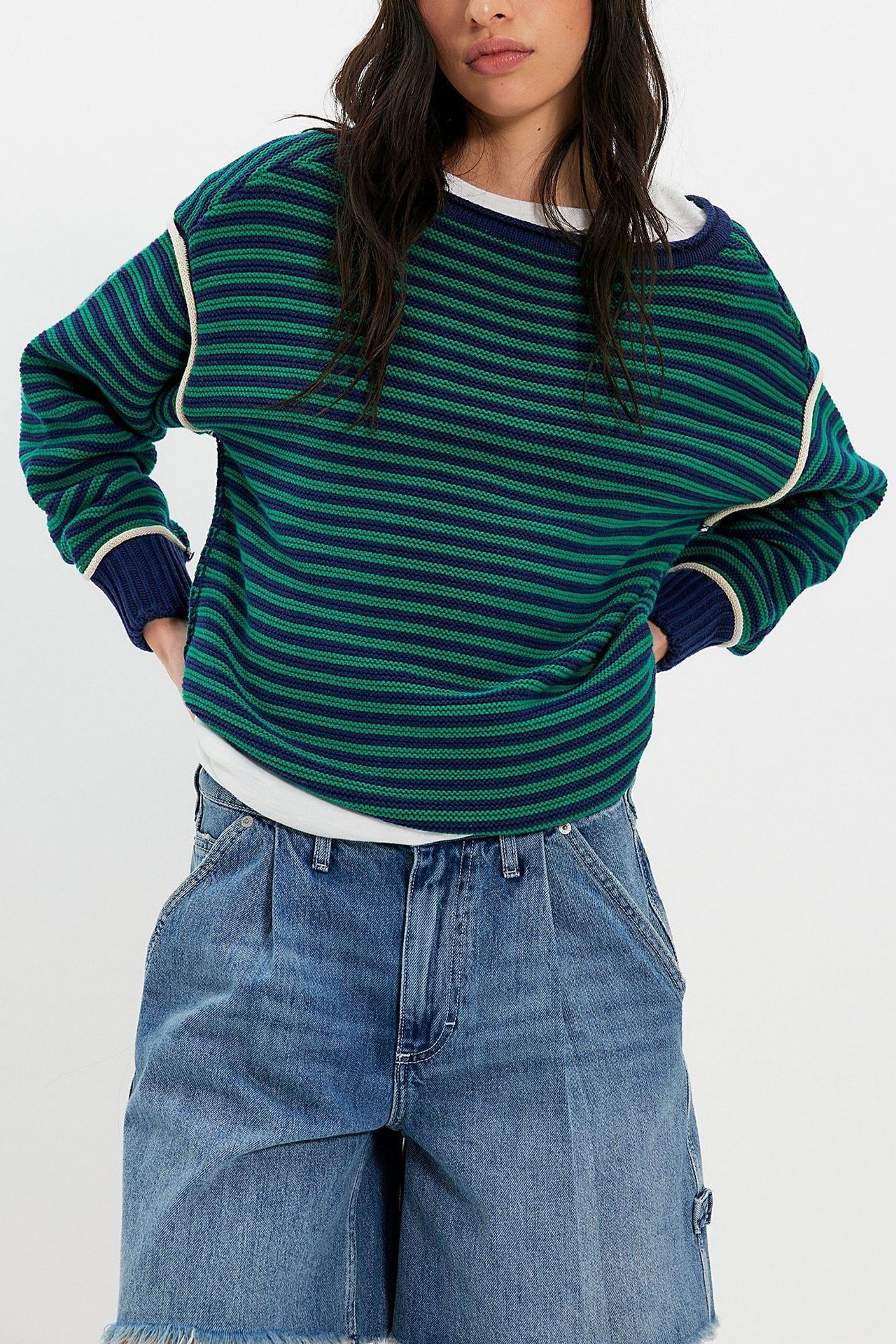Striped Crewneck Pullover Sweater Loose Long Sleeve