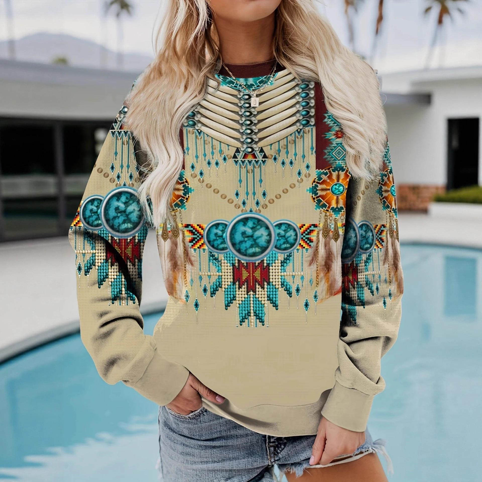 Women's Bull Head Paisley Print Crewneck Sweatshirt