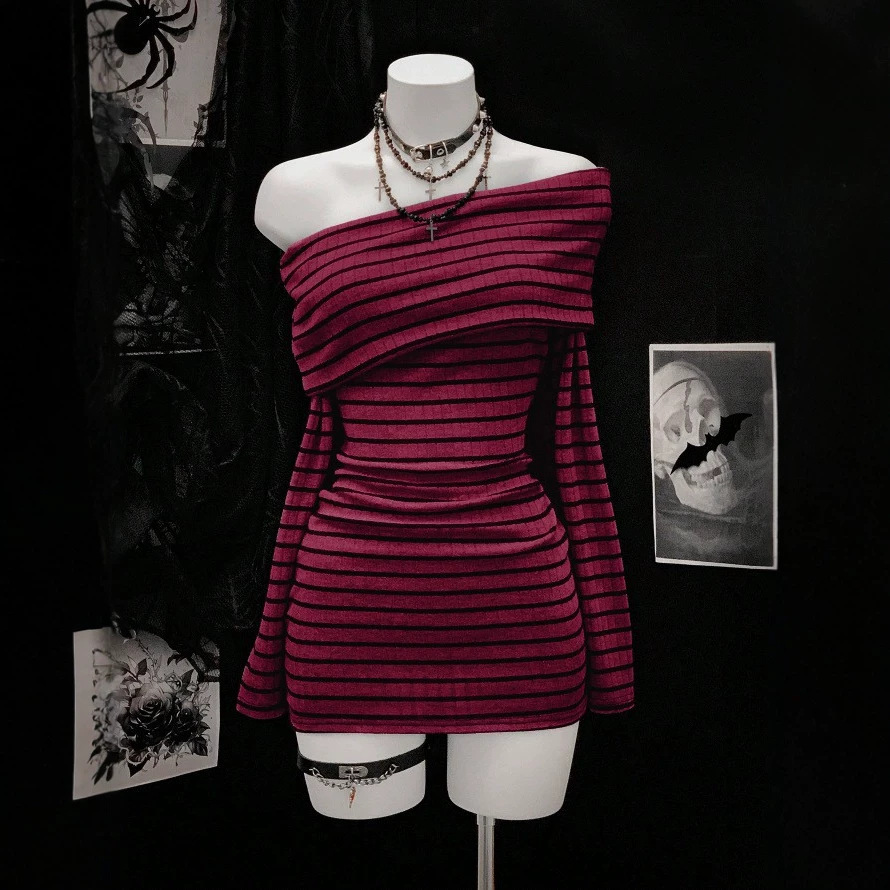 Striped Long-Sleeve Bodycon Mini Dress