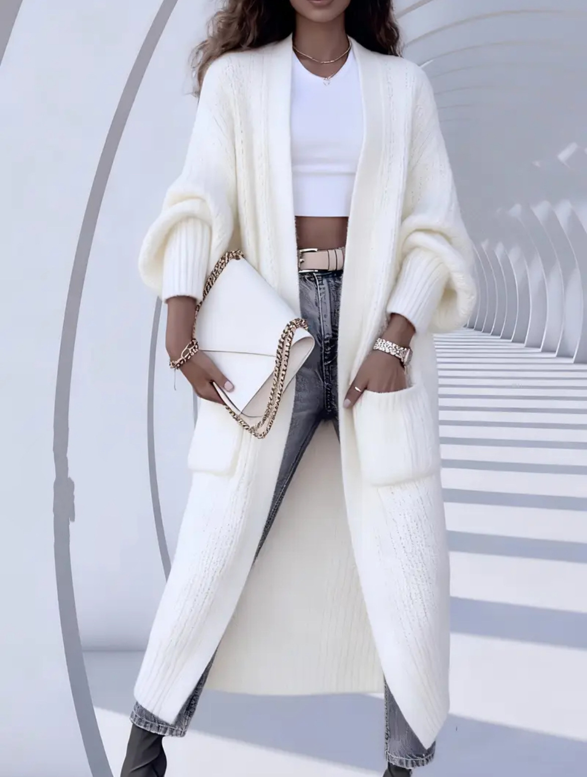 Women's Thick Knit Long Cardigan Sweater Coat Loose V-Neck Long Sleeve Midi