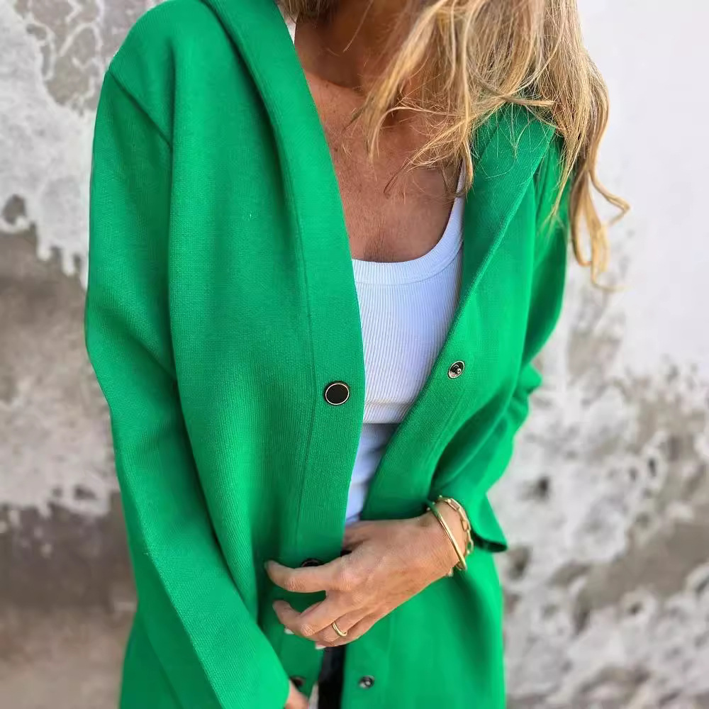 Women's Solid Color Hooded Single-Breasted Casual Jacket