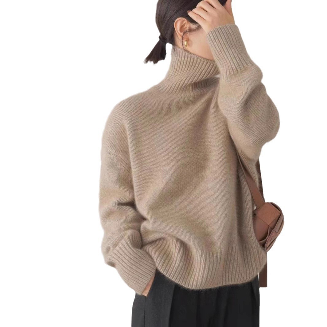 Women's Thick Solid Turtleneck Short Pullover Loose Sweater