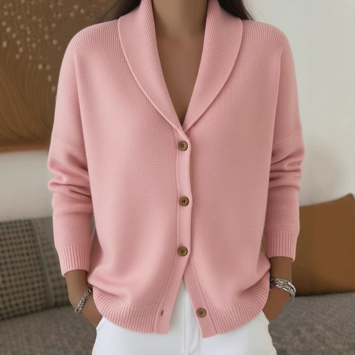 Button-Up Knit Collared Cardigan Sweater