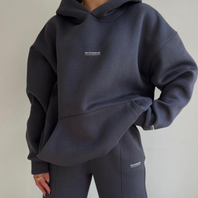 Women's Fleece-Lined Hoodie and Pants Set with Print