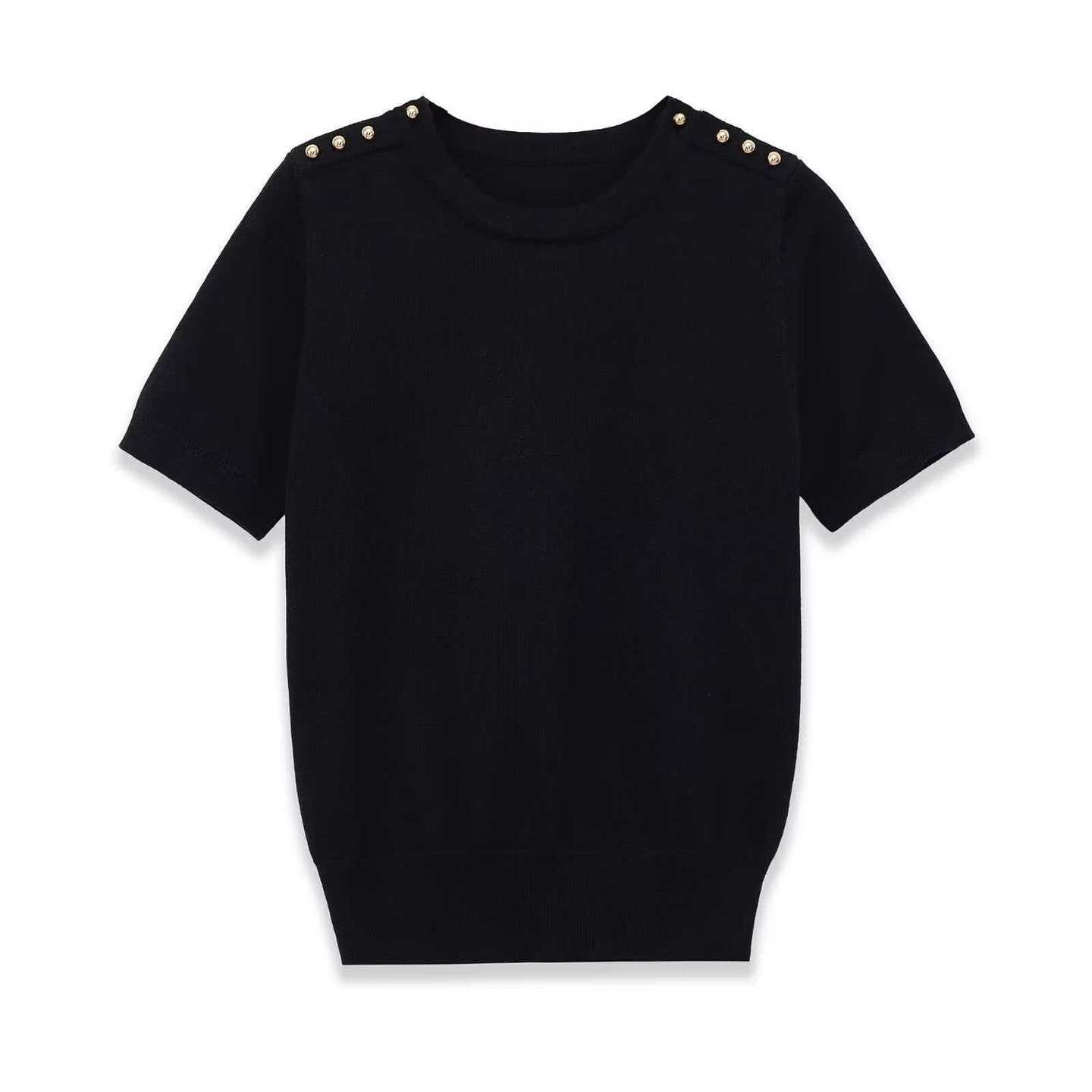 Women's Summer Short Sleeve Crewneck Knit Top with Shoulder Detail