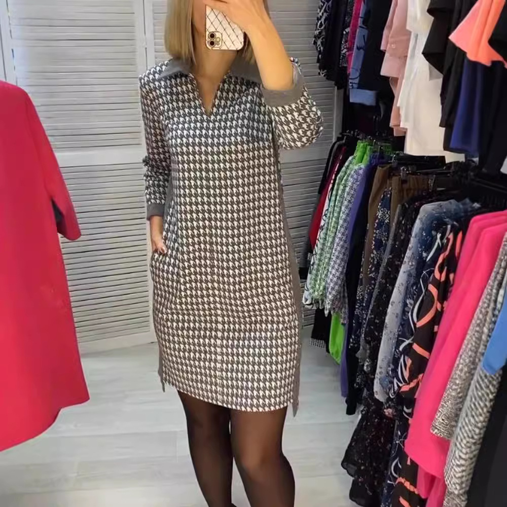 Floral Print V-Neck Long Sleeve Slim Fit Midi Dress