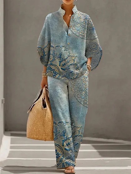 Women's Casual Solid Color Shirt Set