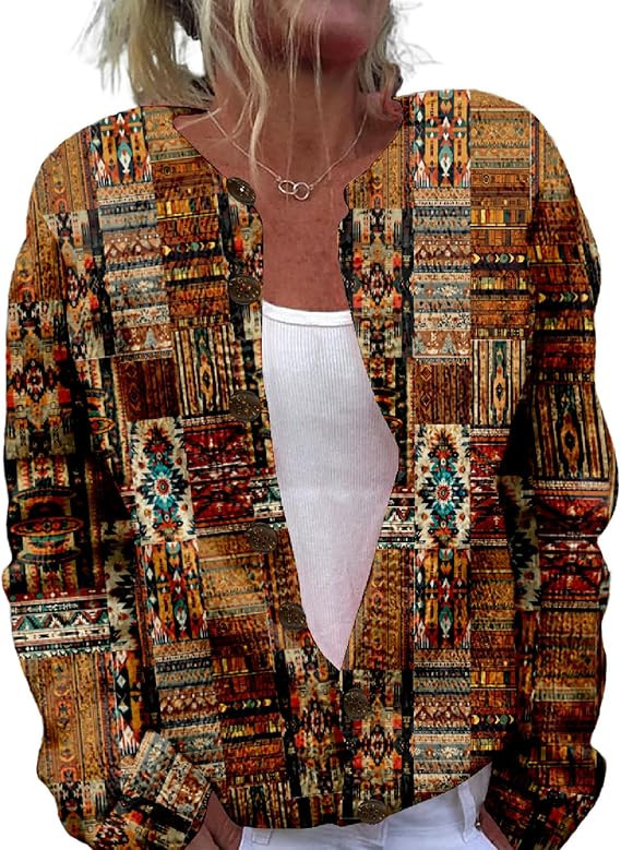 Women's Winter Graphic Print Faux Sweater Cardigan with Button Front