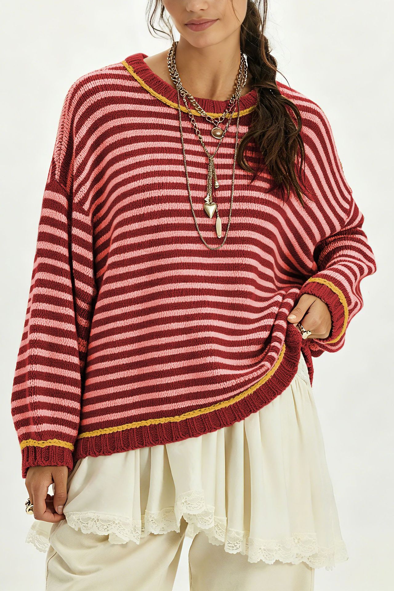 Women's Color-Block Striped Knit Pullover Sweater