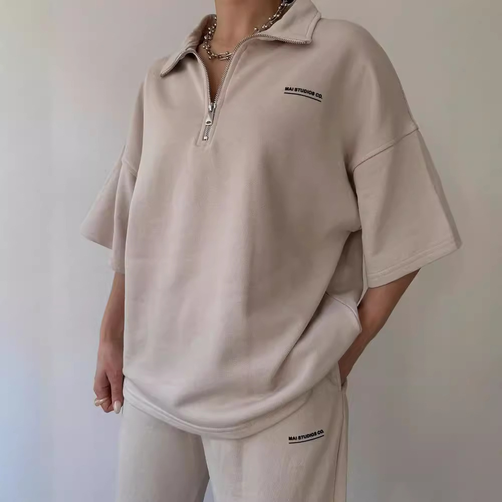 Printed Lapel Short Sleeve Top and Pants Set