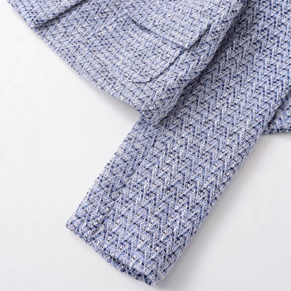 Women's Tweed-Style Jacket with Pockets, Blue, Long Sleeve