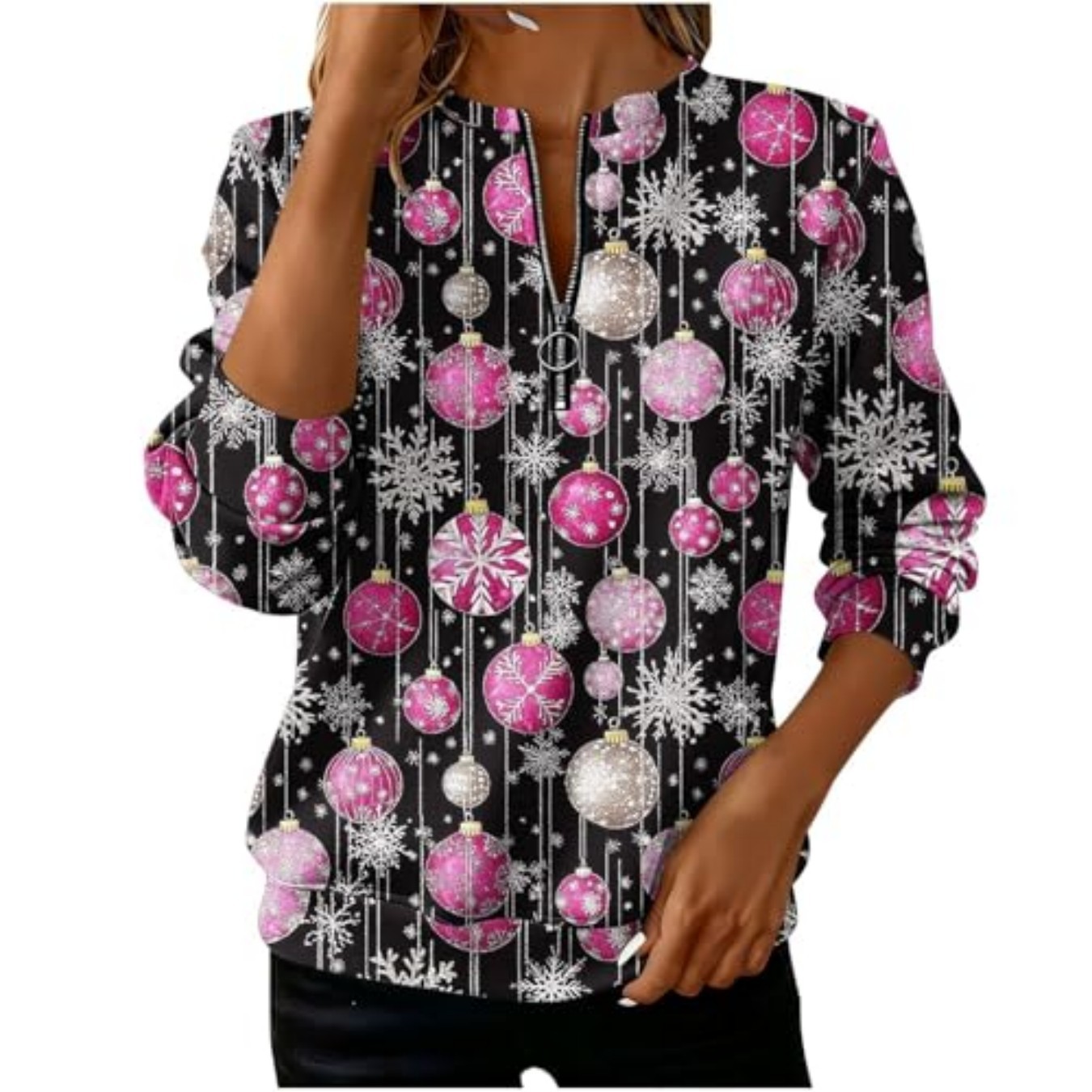 Plaid Snowflake Print Half-Zip Hoodie